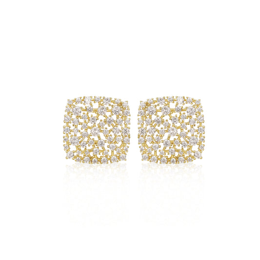 Sterling Silver Gold-Plated Cushion Sprinkled Cluster Stud Earrings