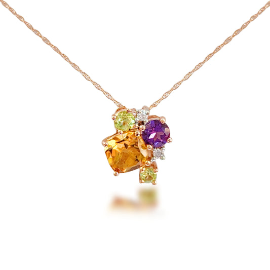10k Rose Gold Diamond Multicolor Pendant Necklace