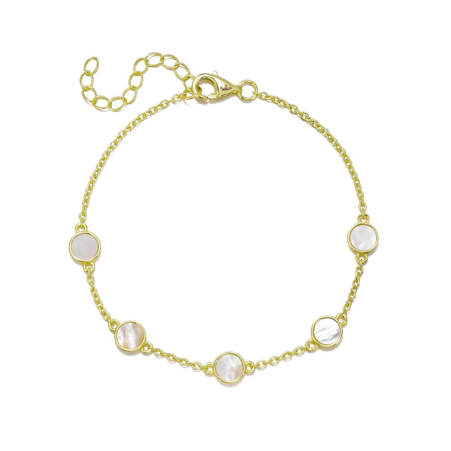 Sterling Silver Gold Plated Small Mother of Pearl Circles Bracelet