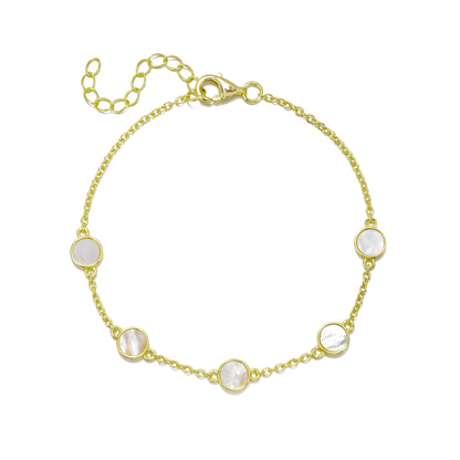Sterling Silver Gold Plated Small Mother of Pearl Circles Bracelet