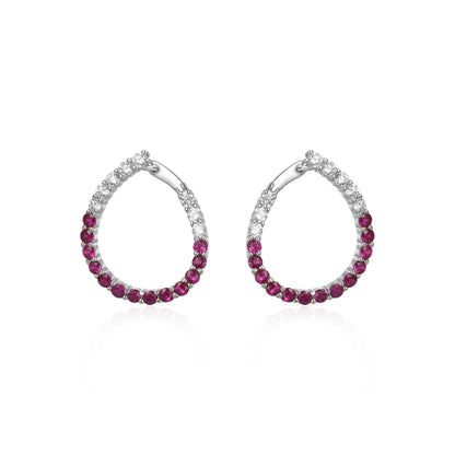 Sterling Silver Clear and Sapphire or Ruby and CZ Front Back J Hoop Teardrop Earrings
