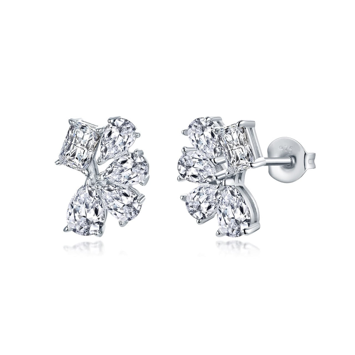 Sterling Silver Mixed Cut Cluster Stud Earrings