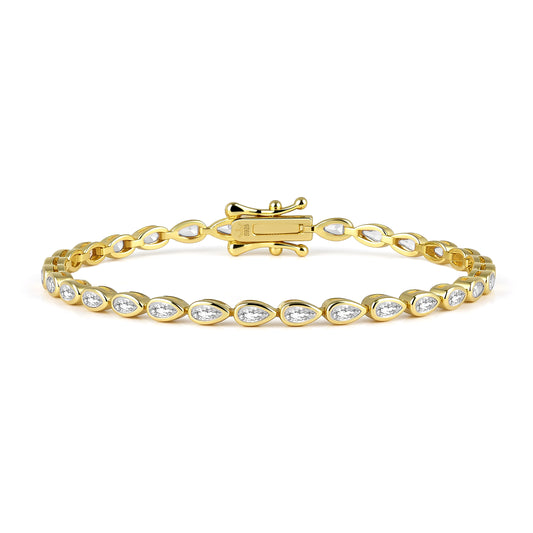 Sterling Silver Bezel Set Pear Shape Stone Tennis Bracelet
