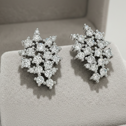 14K Lab Grown Diamond 40 Stone Cluster Earrings
