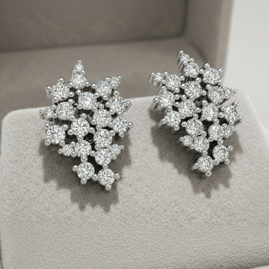 14K Lab Grown Diamond 40 Stone Cluster Earrings