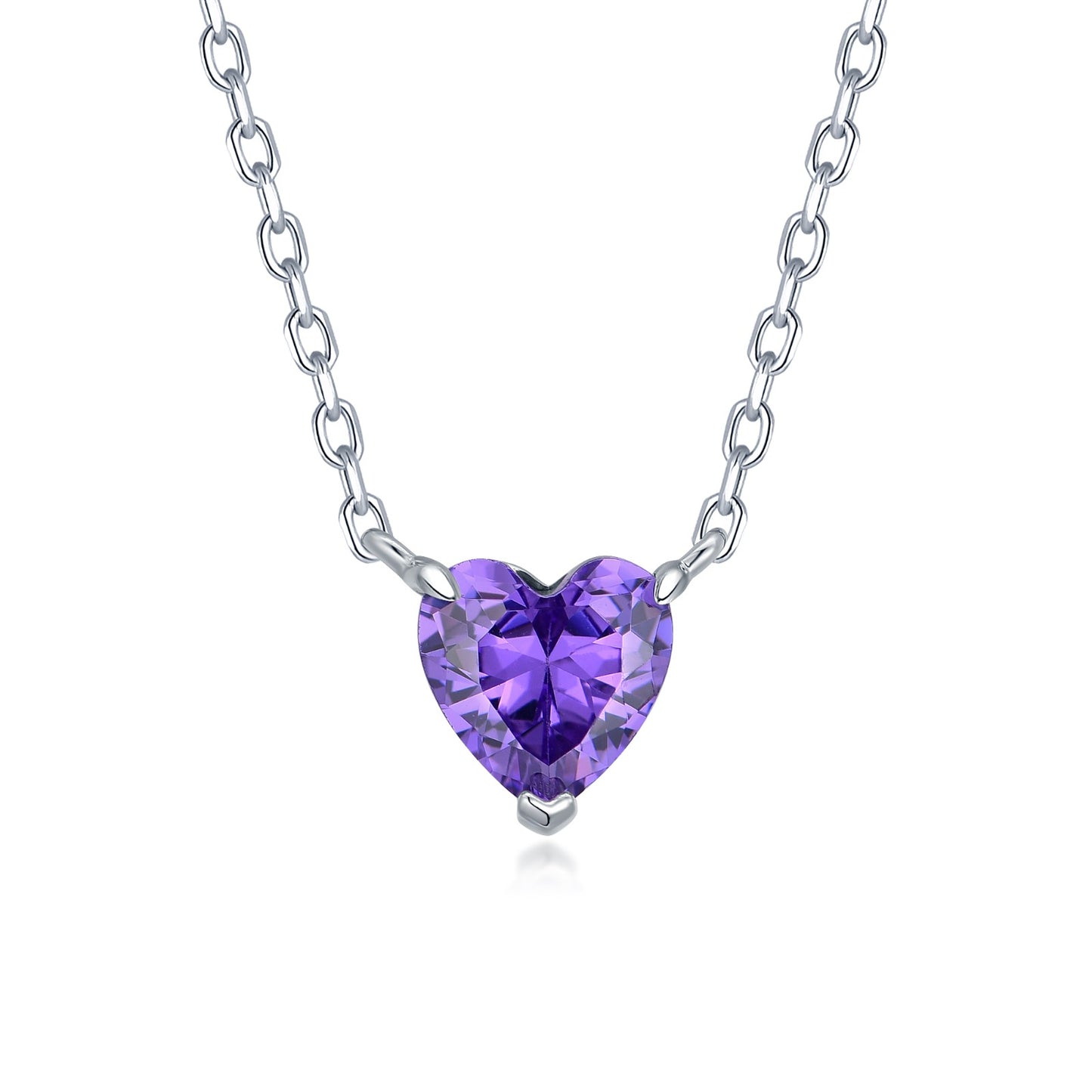 Purple Heart Pendant Necklace - Sterling Silver
