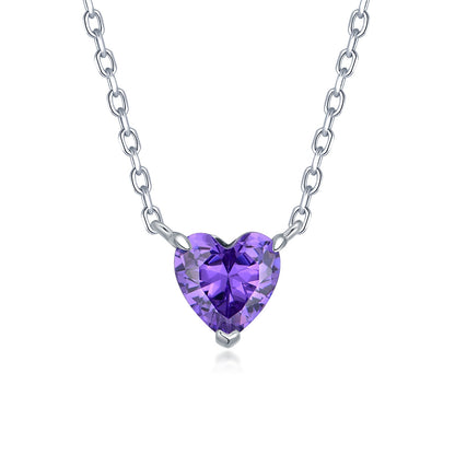 Purple Heart Pendant Necklace - Sterling Silver