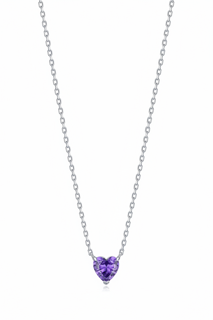 Purple Heart Pendant Necklace - Sterling Silver