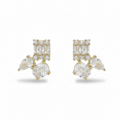 Sterling Silver Gold Plated Three Shape CZ Stud Earrings