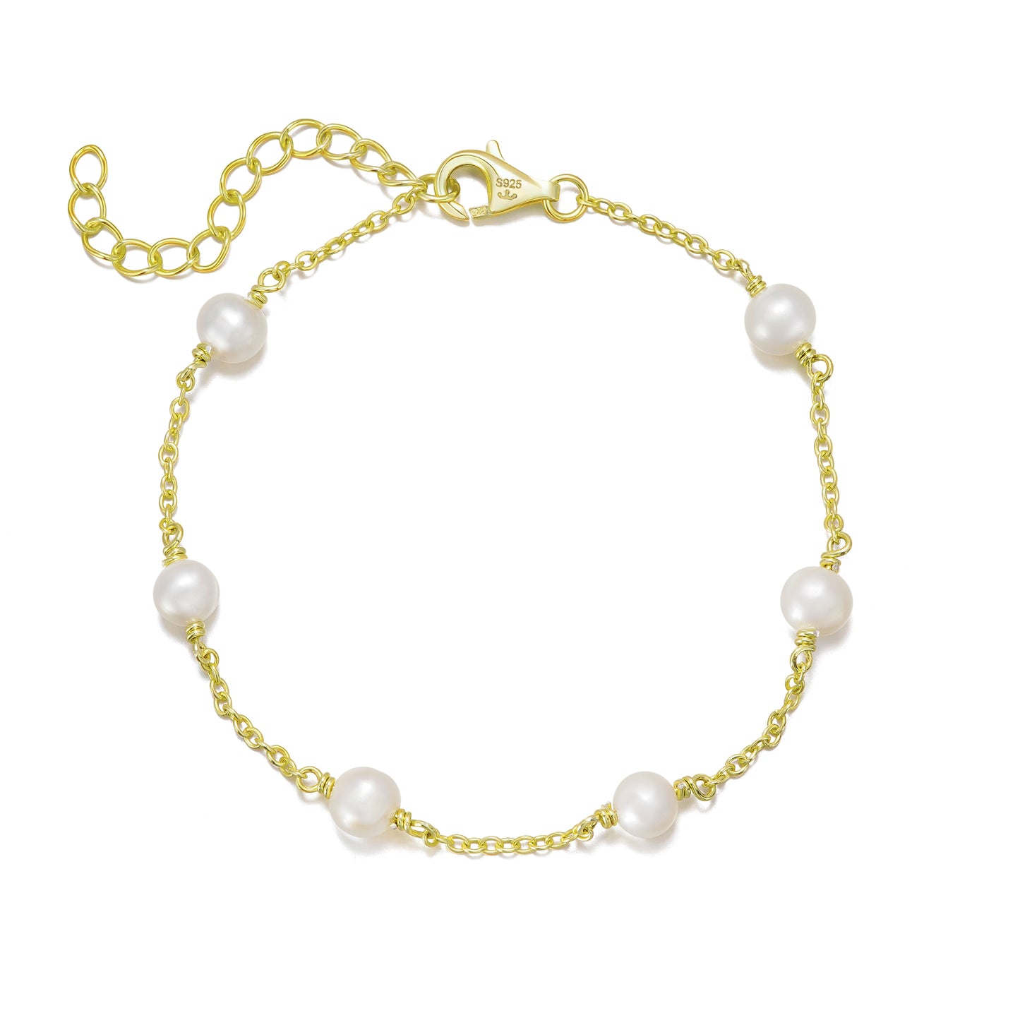 Sterling Silver Pearl Tin Cup Bracelet