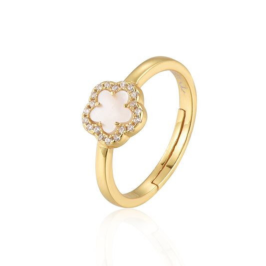 Sterling Silver Gold Plated Mother of Pearl CZ Flower Ring