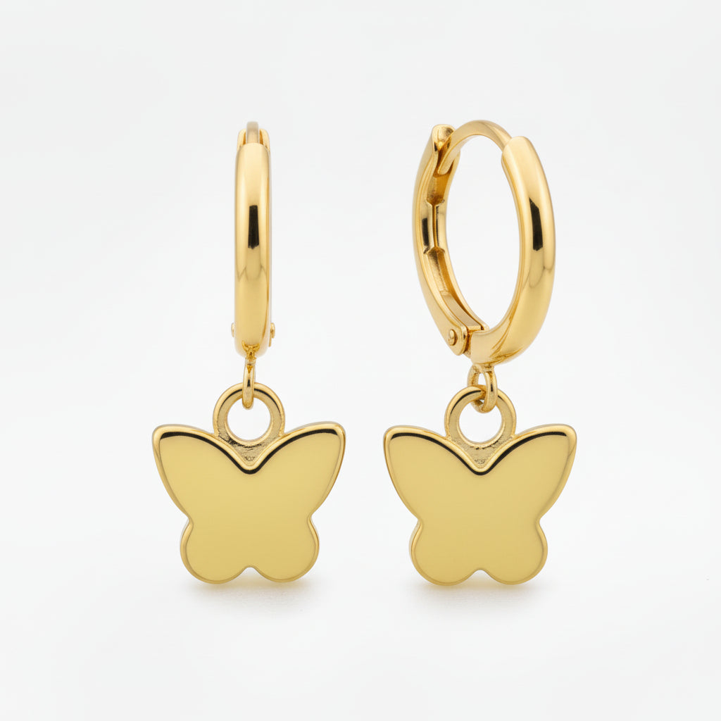 Kids Butterfly Huggie Earrings - Surgical Steel with Gold Plated Brass Charms