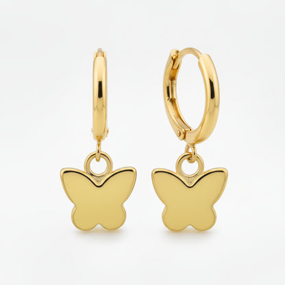 Kids Butterfly Huggie Earrings - Surgical Steel with Gold Plated Brass Charms