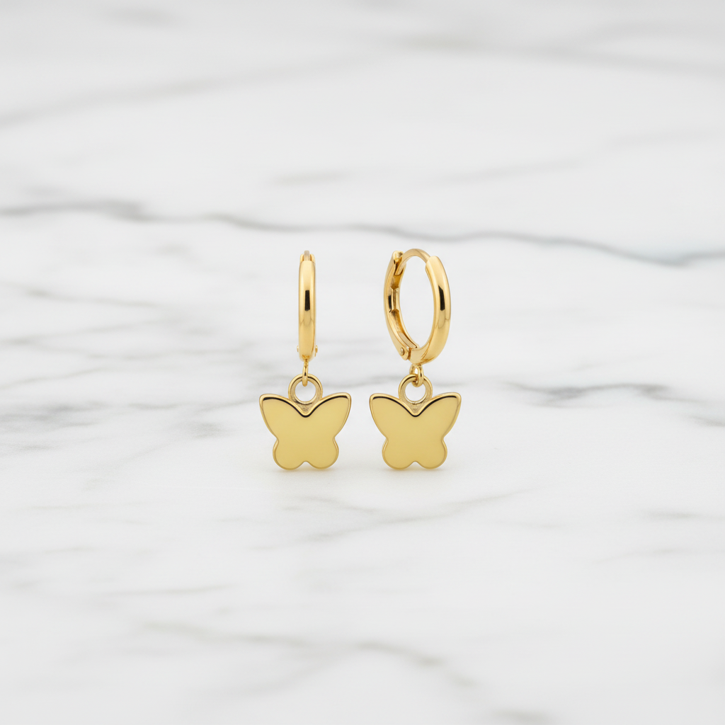 Kids Butterfly Huggie Earrings - Surgical Steel with Gold Plated Brass Charms
