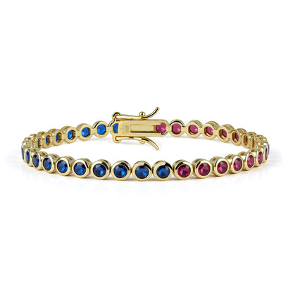 Sterling Silver Bezel Set Round Color Stone Tennis Bracelet