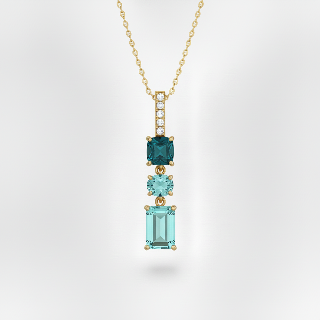 10k Gold Diamond and Shades of Topaz Pendant Necklace