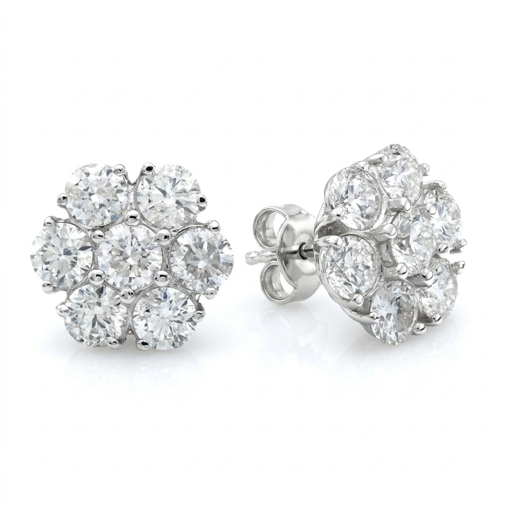 14K 7 Lab Grown Diamond Flower Cluster Earrings