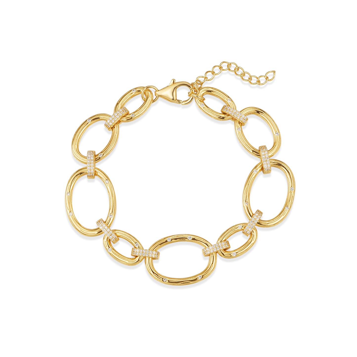 Sterling Silver Oval Link With CZ Bracelet