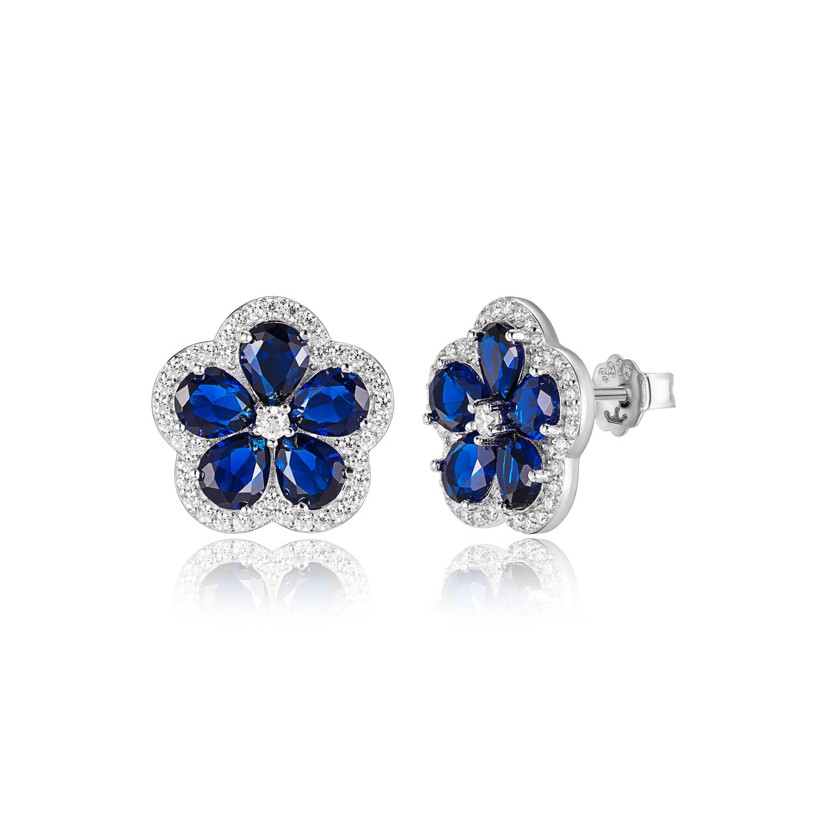 Sterling Silver Colored CZ Flower Stud Earrings