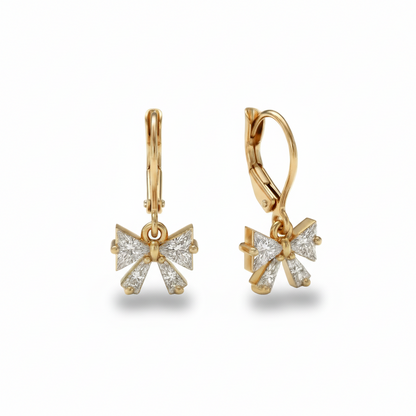 Bowknot Earrings with Triangle and Baguette CZ - Kids & Teens Surgical Steel