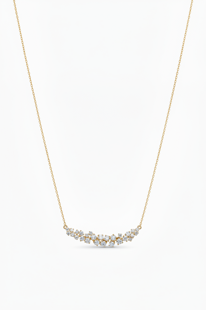 14K Scattered Diamond Curved Bar Necklace