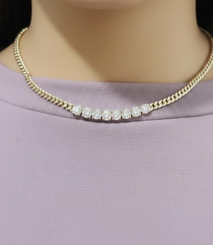 Gold-plated Sterling Silver Cuban Chain With CZ Bar Necklace