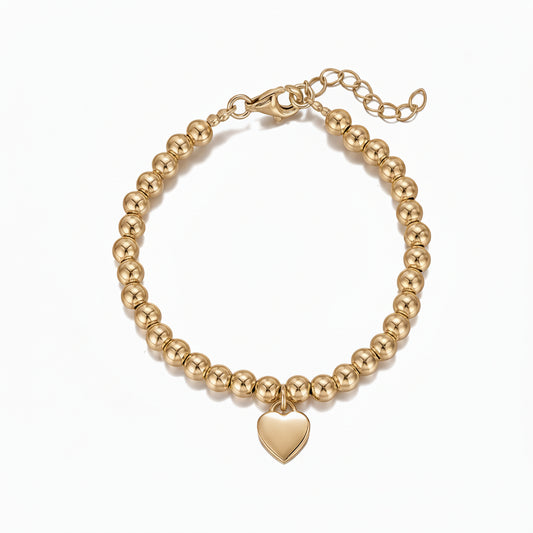 Sterling Silver Gold-Plated Balls Bracelet with Center Heart