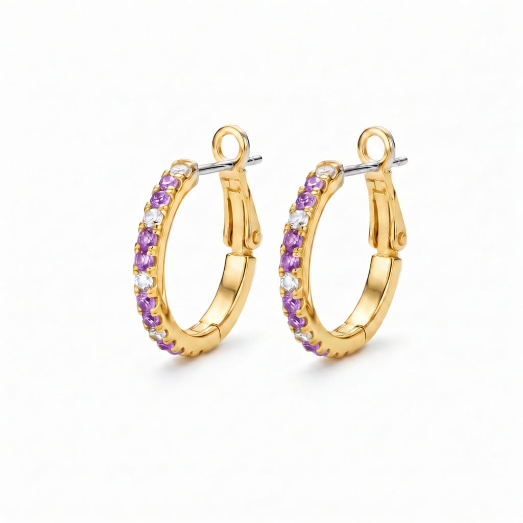 Titanium Post Pastel Colors CZ With Flip Closure Hoops