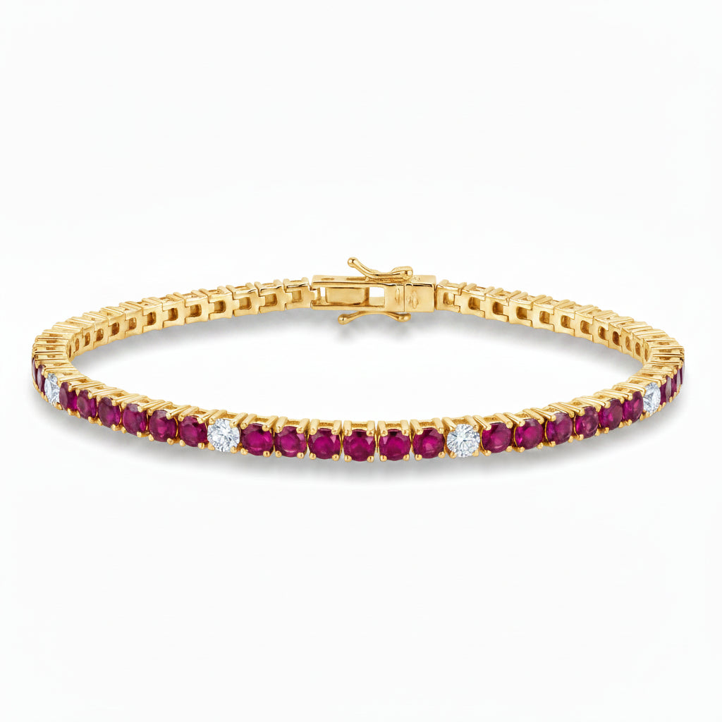 14k Gold Lab Grown Ruby and Diamond Tennis Bracelet