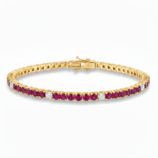 14k Gold Lab Grown Ruby and Diamond Tennis Bracelet