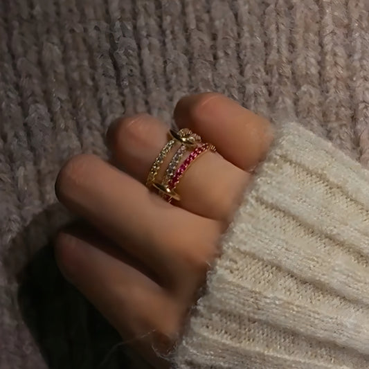 Sterling Silver Interlocking Stacked Colorful 3 Ring Set