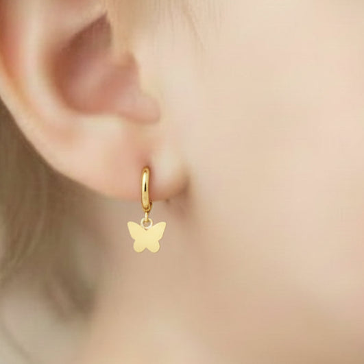 Kids Butterfly Huggie Earrings - Surgical Steel with Gold Plated Brass Charms