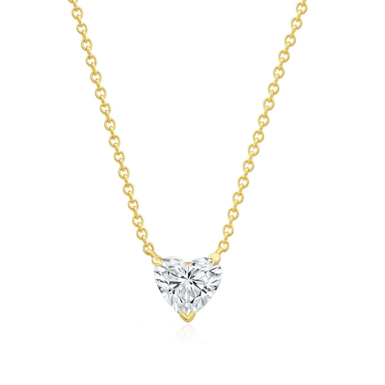 14k Gold Lab Grown Heart Shaped Diamond Solitaire Necklace