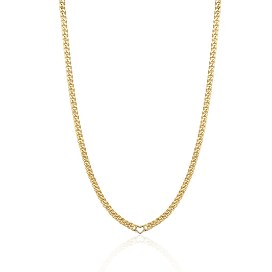 Gold-plated Sterling Silver Cuban Chain With Open Heart Necklace