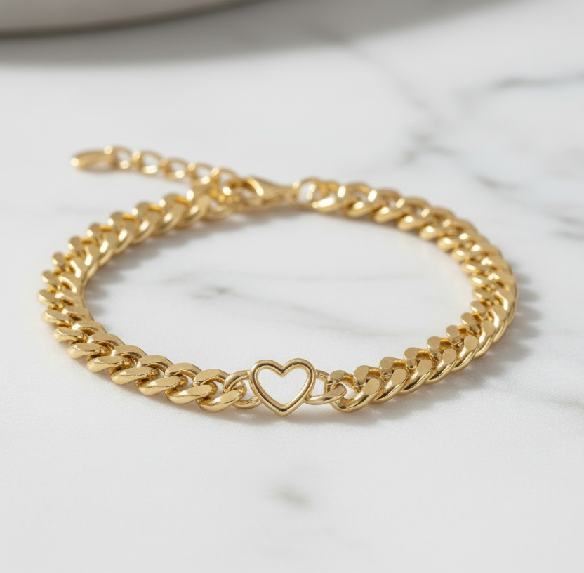 Radiant Heart Cuban Link Bracelet - Gold-Plated Sterling Silver