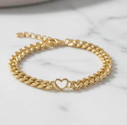 Radiant Heart Cuban Link Bracelet - Gold-Plated Sterling Silver