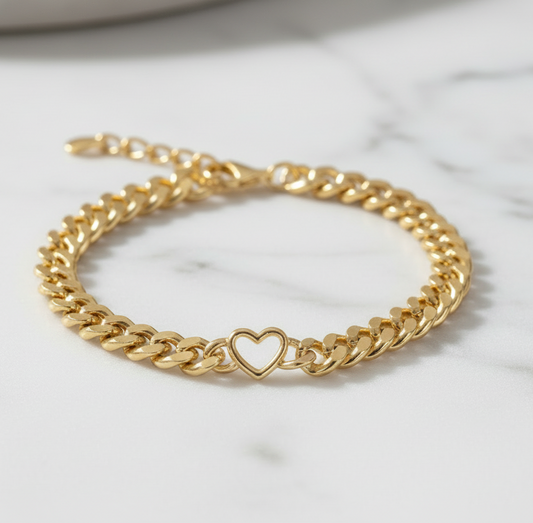 Radiant Heart Cuban Link Bracelet - Gold-Plated Sterling Silver
