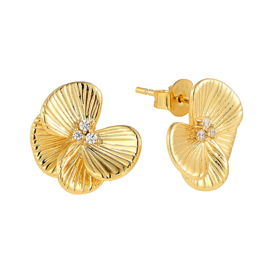 Gold-plated Sterling Silver Textured and Layered Stud Earrings