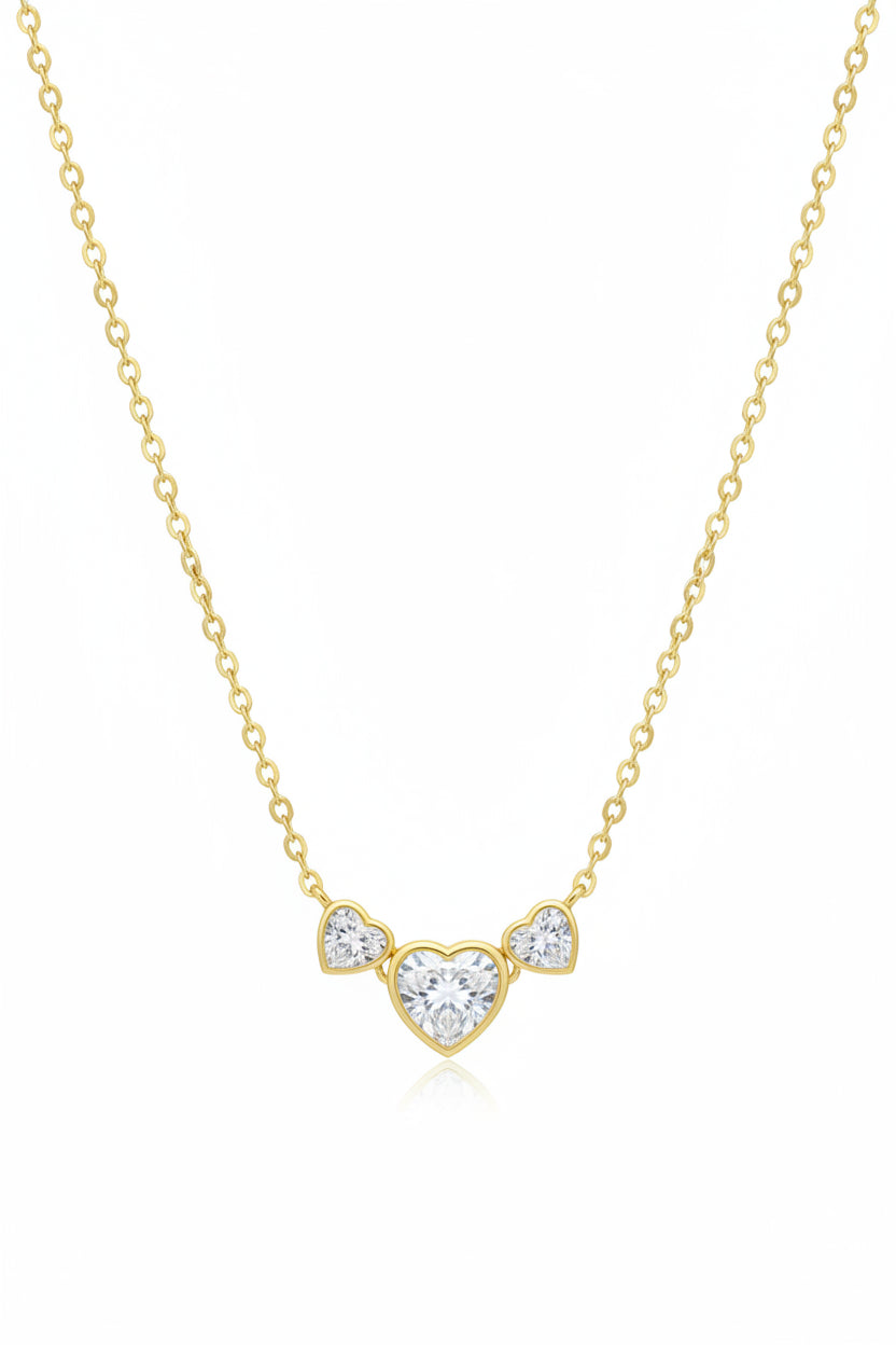 Sterling Silver Three Bezel Heart Necklace