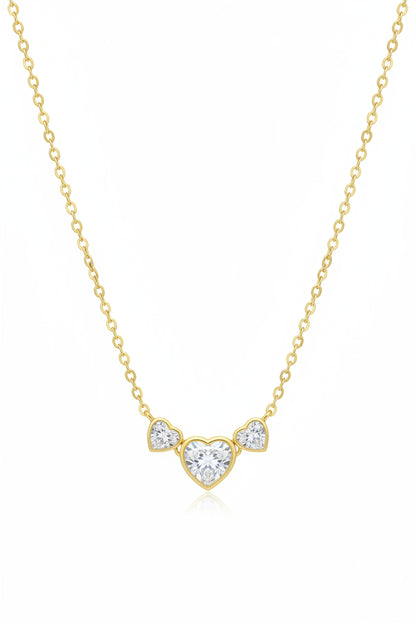 Sterling Silver Three Bezel Heart Necklace