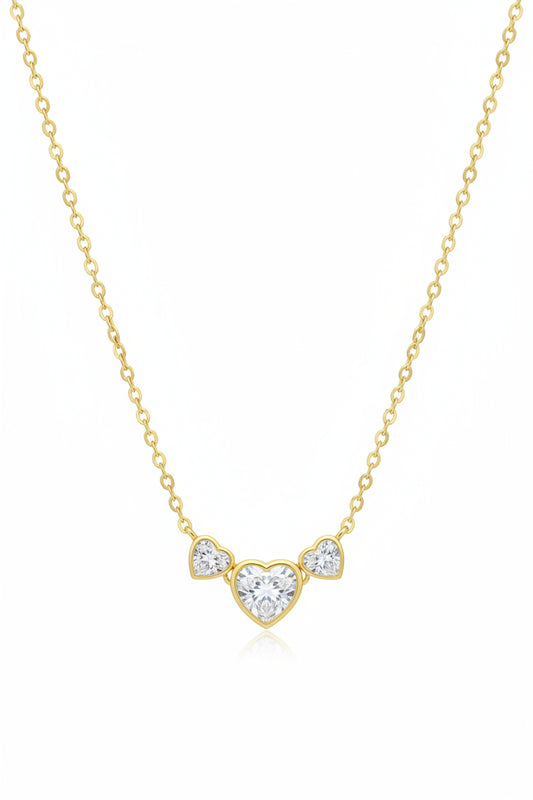 Sterling Silver Three Bezel Heart Necklace
