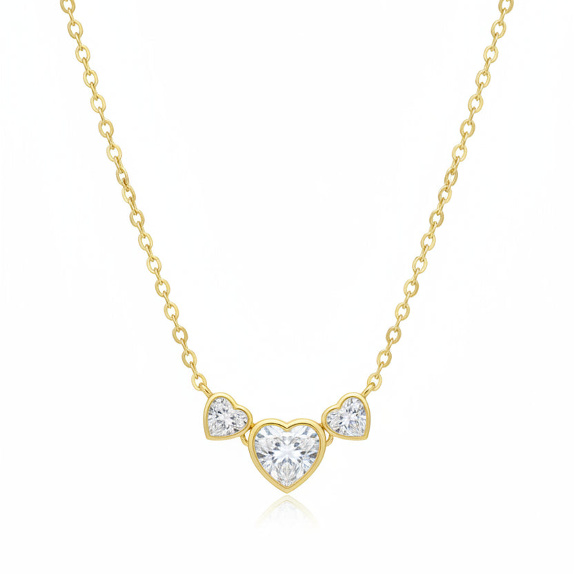 Sterling Silver Three Bezel Heart Necklace