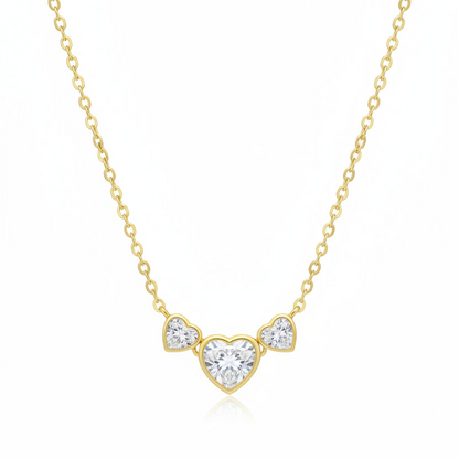 Sterling Silver Three Bezel Heart Necklace