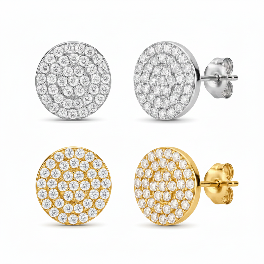 Sterling Silver 12mm Micropave Circle CZ Stud Earring