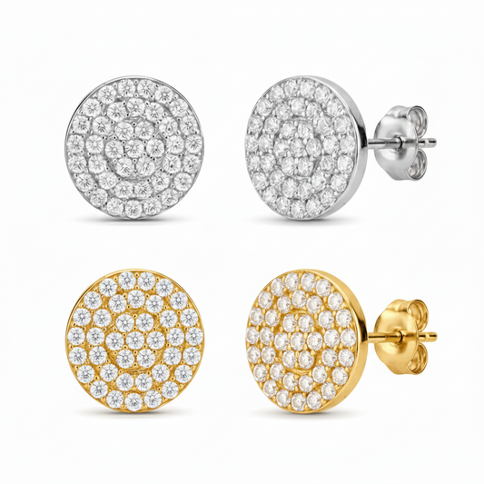 Sterling Silver 12mm Micropave Circle CZ Stud Earring