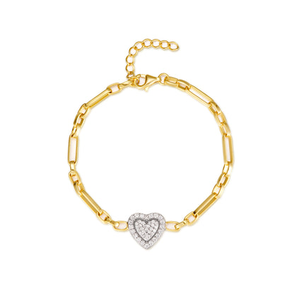 Gold-plated Sterling Silver Link Chain With Center CZ Heart Bracelet