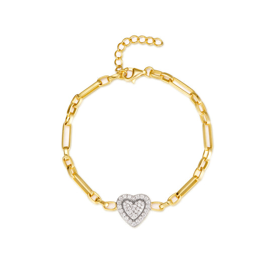 Gold-plated Sterling Silver Link Chain With Center CZ Heart Bracelet