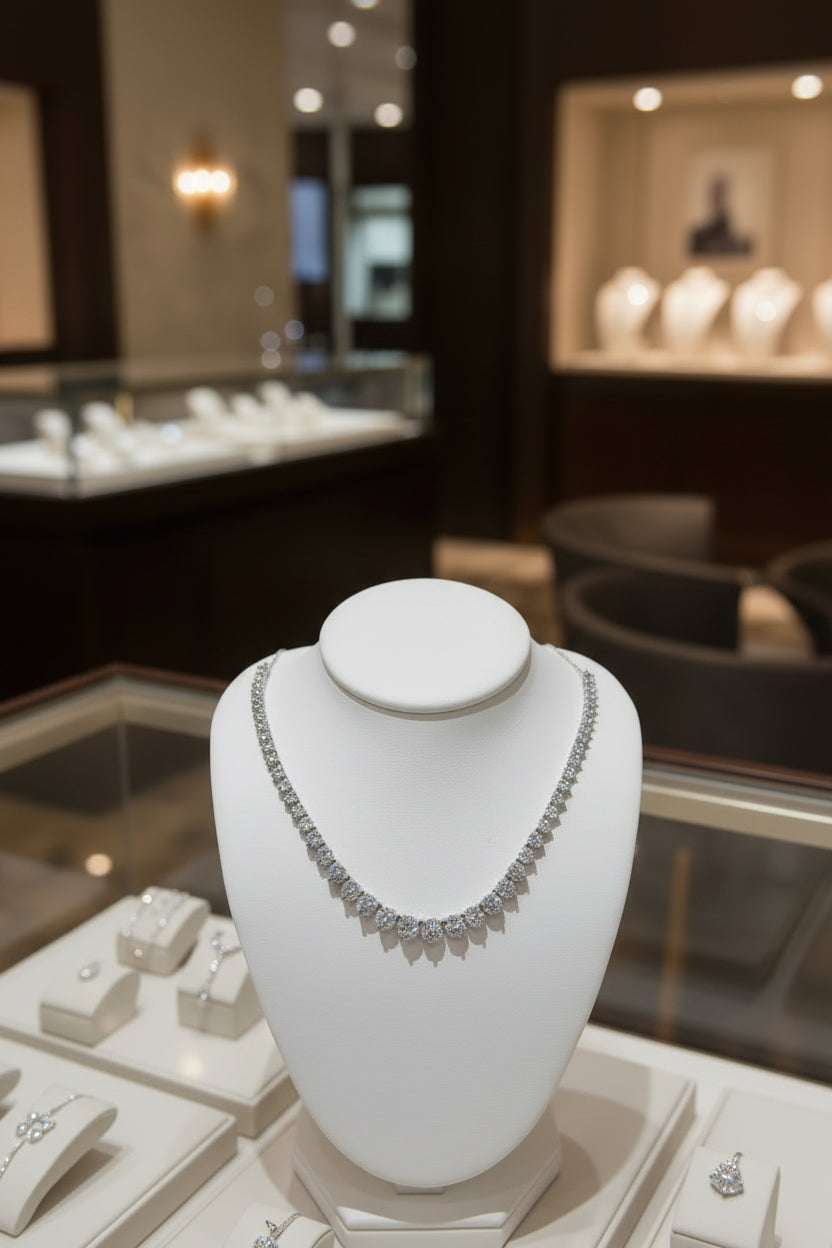 14K Three Prong Lab Grown Diamond Graduated Tennis Necklace
