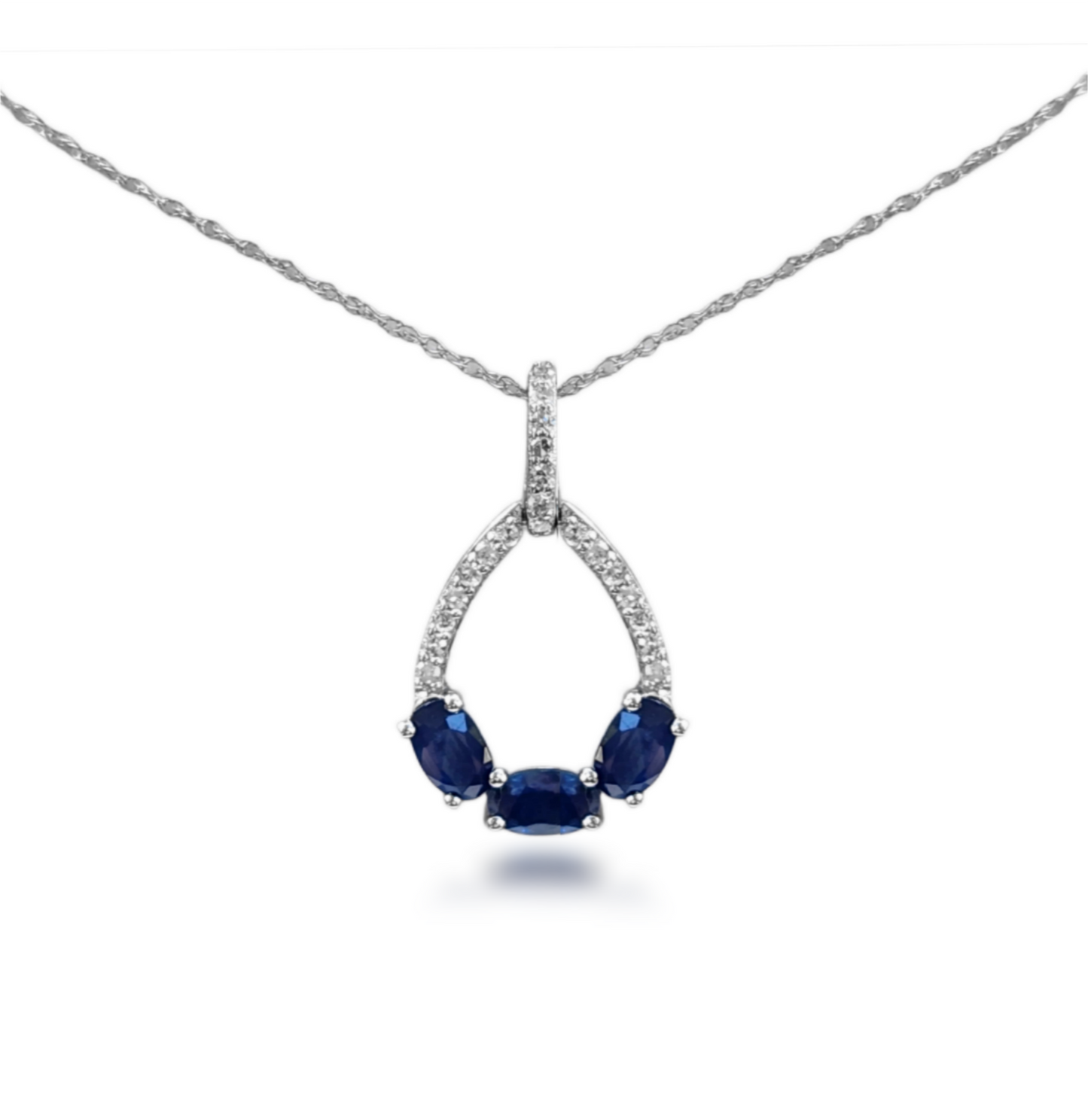 10k Gold Diamond and Sapphire Teardrop Necklace