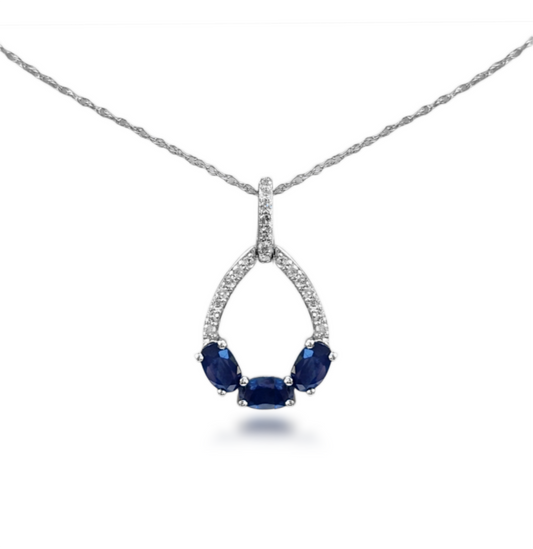 10k Gold Diamond and Sapphire Teardrop Necklace